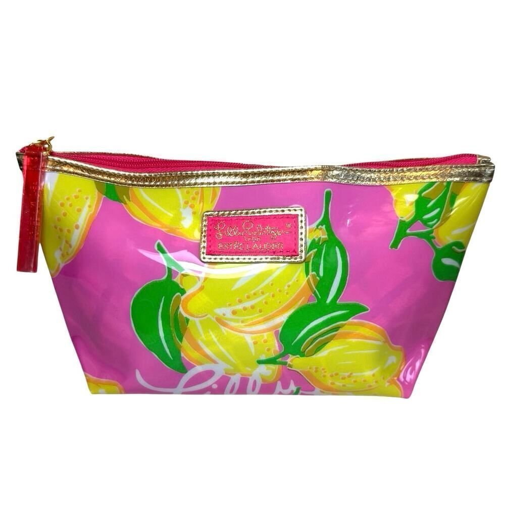 Lilly Pulitzer for Estee Lauder Pink Yellow Lemons Cosmetic Zip Makeup Bag NWOT